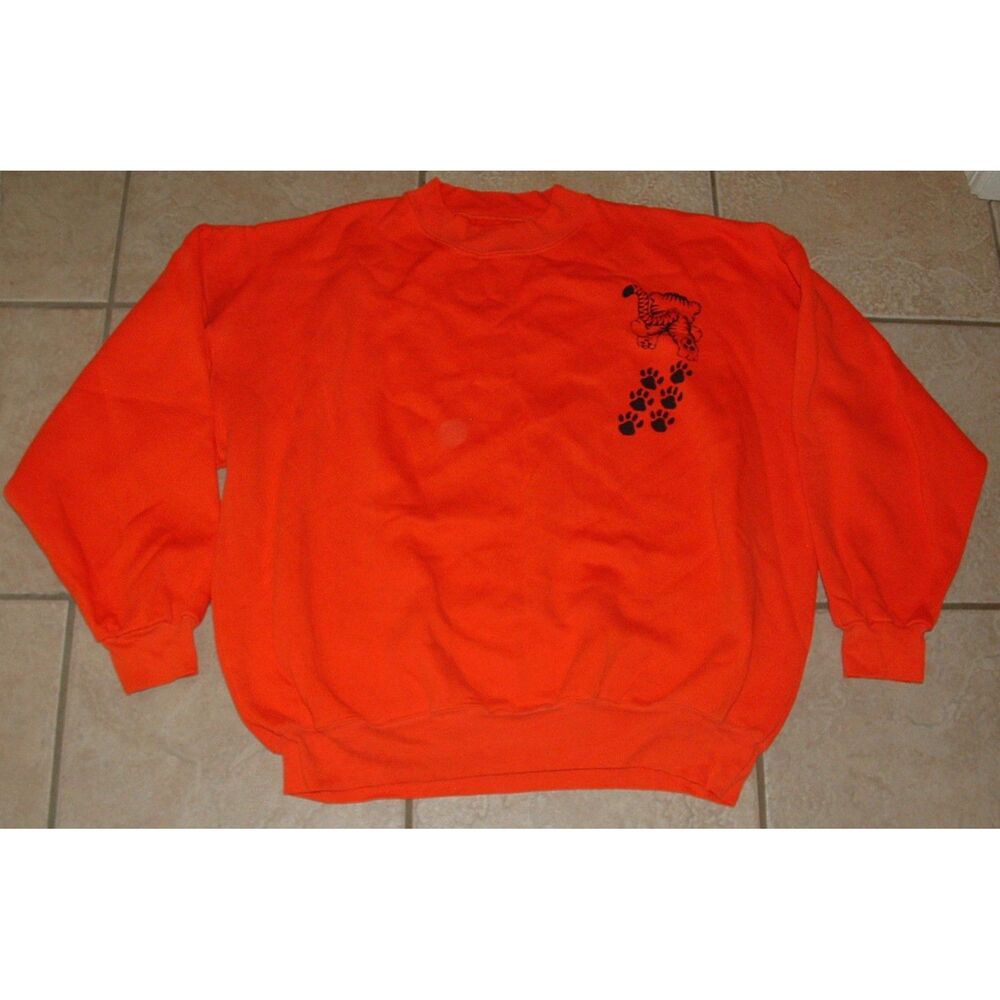 Orange Sz XL Casual Wear Crew Neck Pullover TIGER PAW Vintage Sweatshirt DODGER